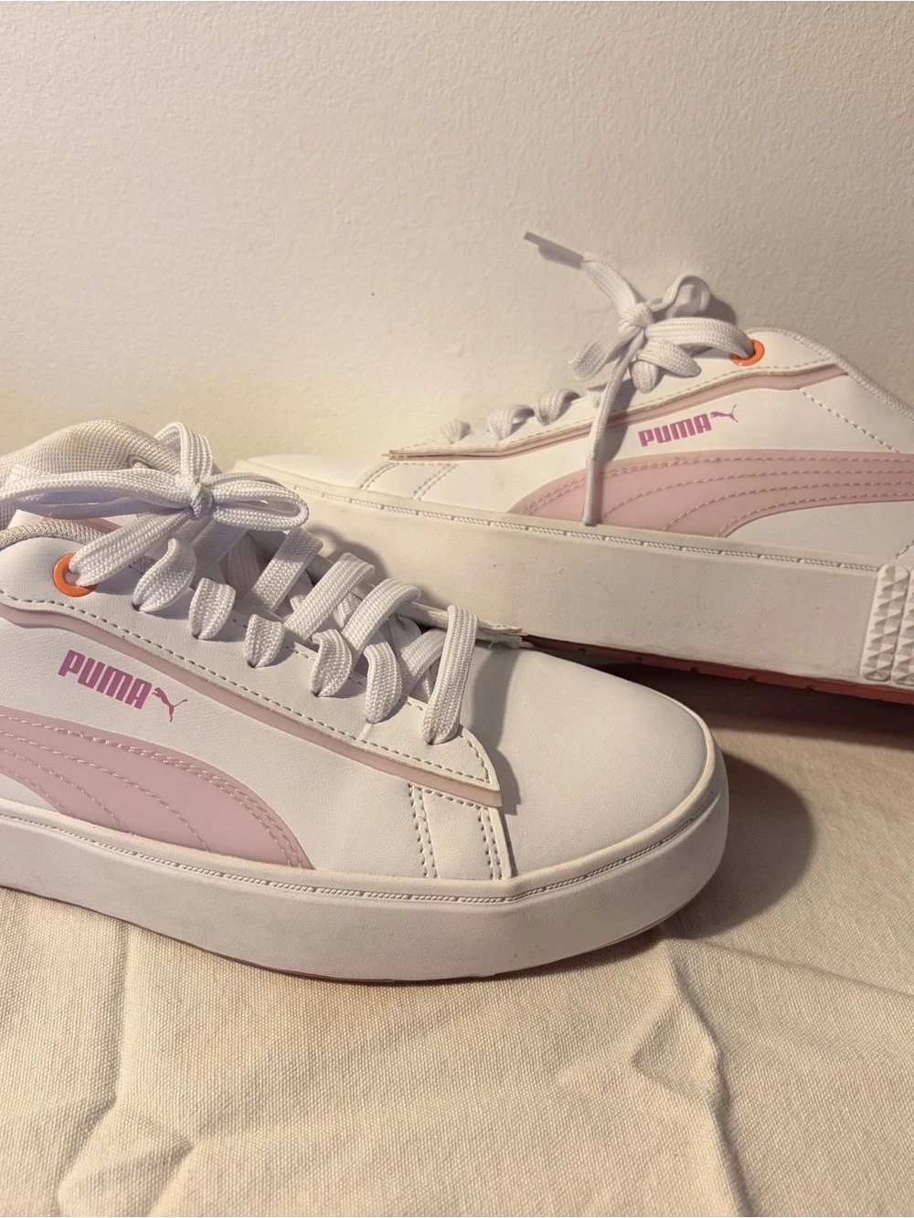 Puma White Sneakers with Light Pink Accents
